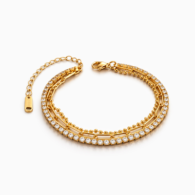 18K Gold Plated Layered Tennis Chain Bracelet