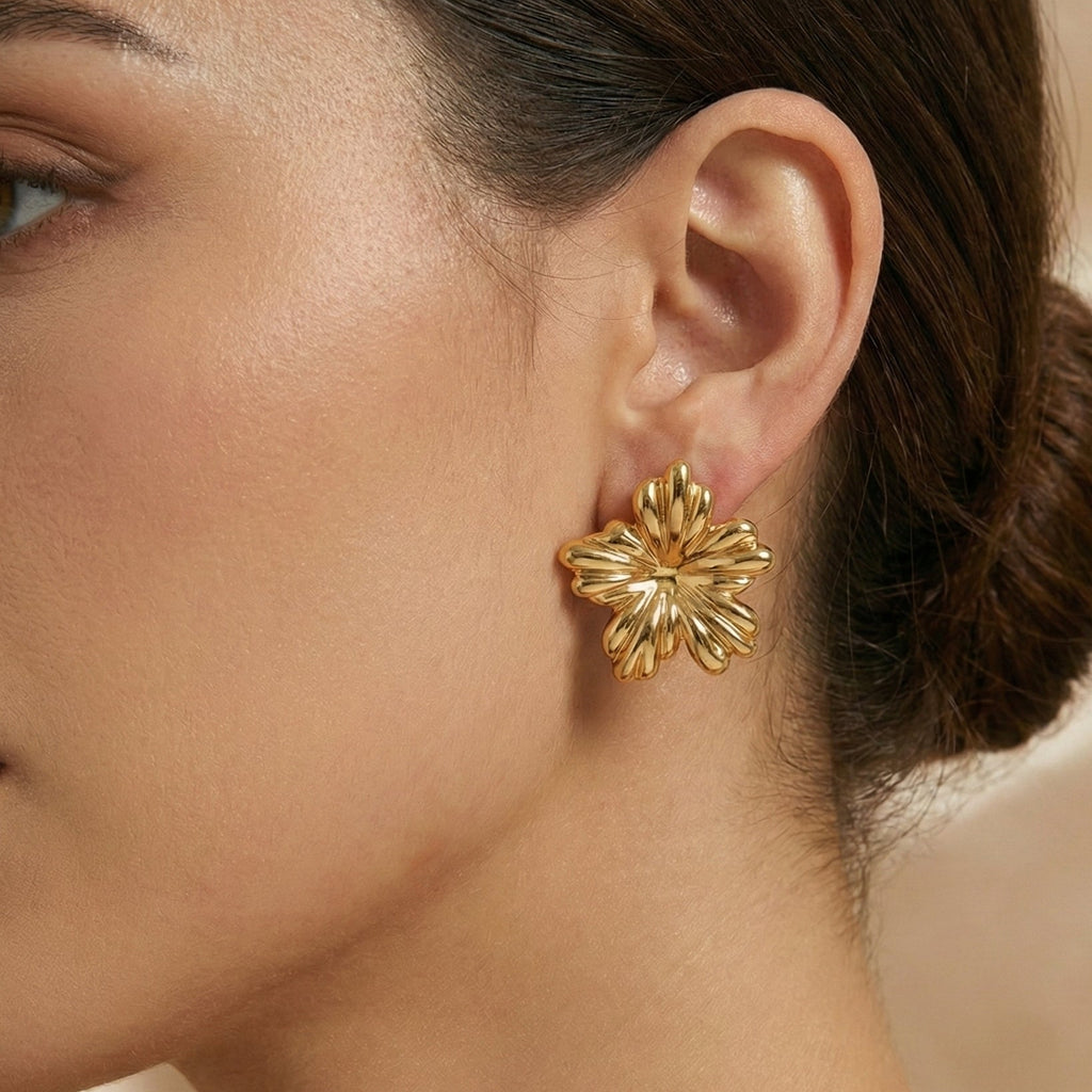 Sculpted Gold Flower Earrings