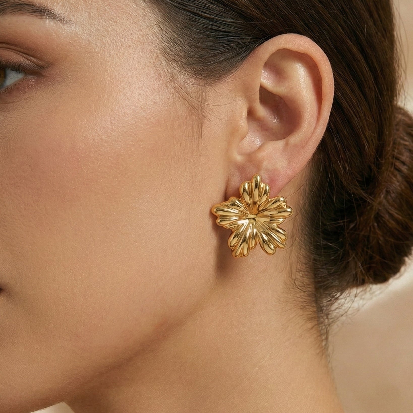 Sculpted Gold Flower Earrings