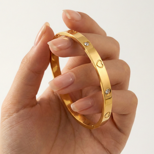 Elegant Heart Crystal  Gold Plated Kada