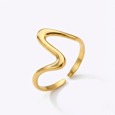 Waveform 18K Gold Plated Adjustable Ring