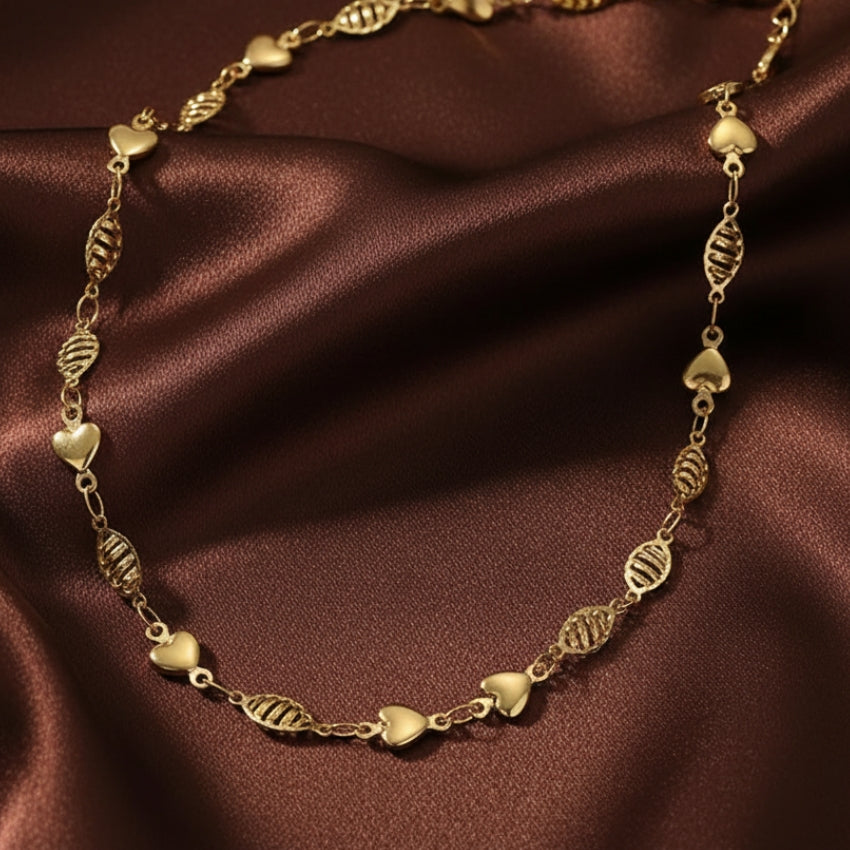Gold Plated Heart  and Weave Chain Necklace
