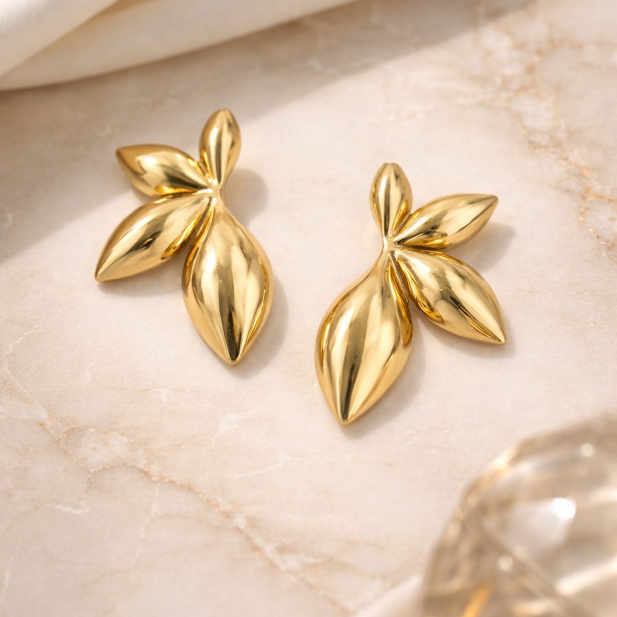 Blossom Arc Half Flower Stud Earrings – 18K Gold Plated | Eira Collections