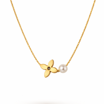 Minimal Floral Pearl Necklace
