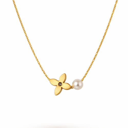Minimal Floral Pearl Necklace