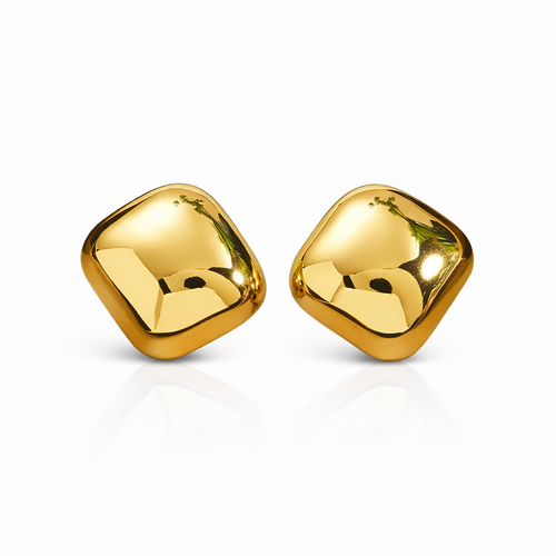 Golden Square Stud Earrings – 18K Gold Plated | Eira Collections