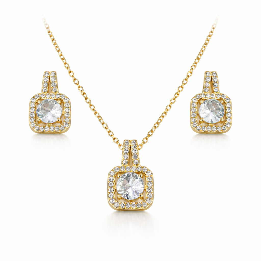 Radiant Halo Pendant Set