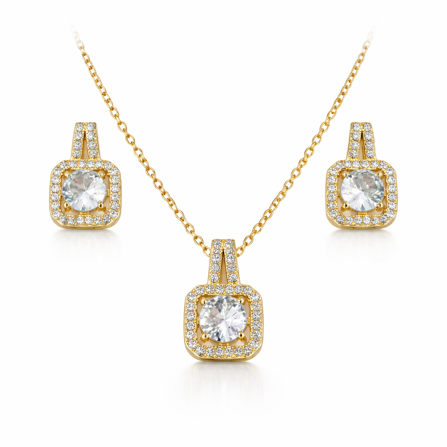 Radiant Halo Pendant Set