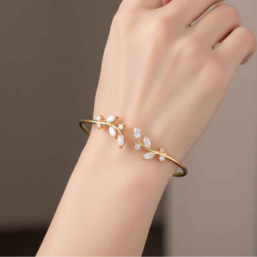 Elegant Floral Crystal Gold Plated Kada