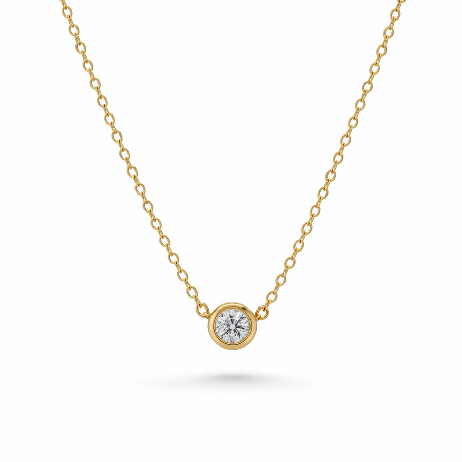 Bezel Solitaire Gold Plated Pendant Necklace | Eira Collections