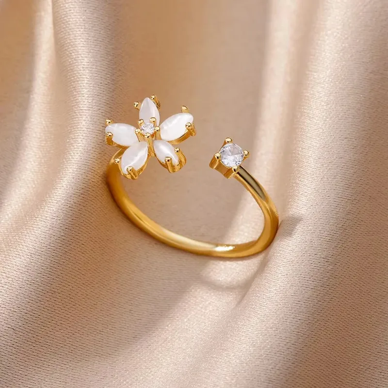 Minimal Floral 18K Gold Plated Adjustable Ring