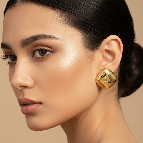 Golden Square Stud Earrings – 18K Gold Plated | Eira Collections