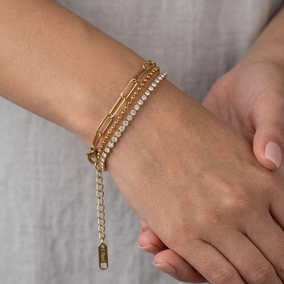 18K Gold Plated Layered Tennis Chain Bracelet