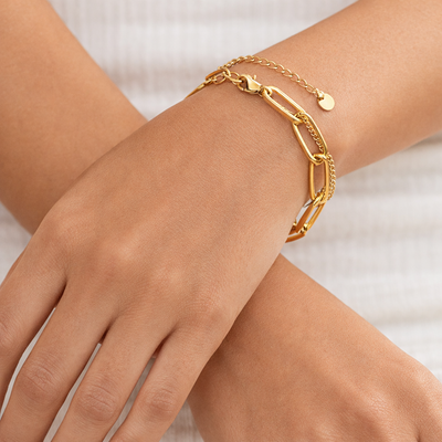 Elegant 18K Gold Plated Dual-Link Chain Bracelet