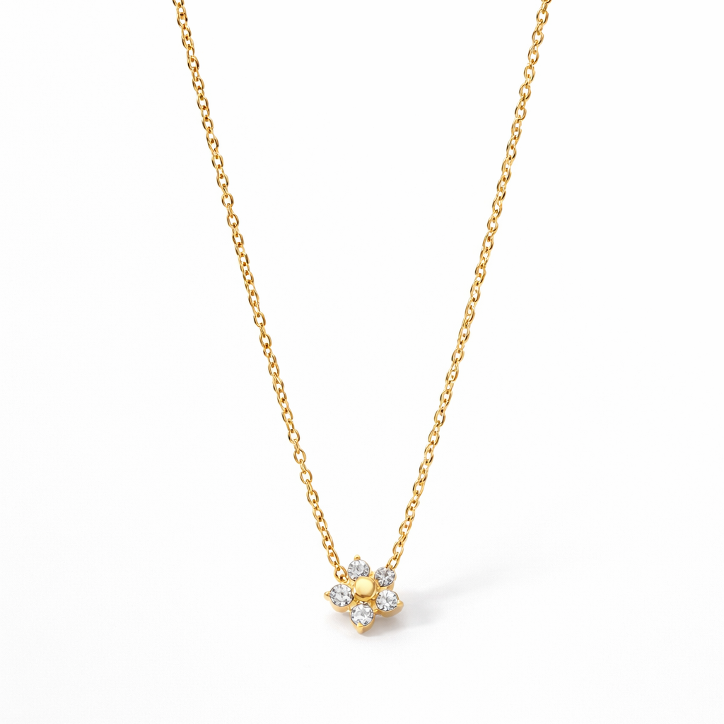 Golden Flower Crystal Pendant Necklace