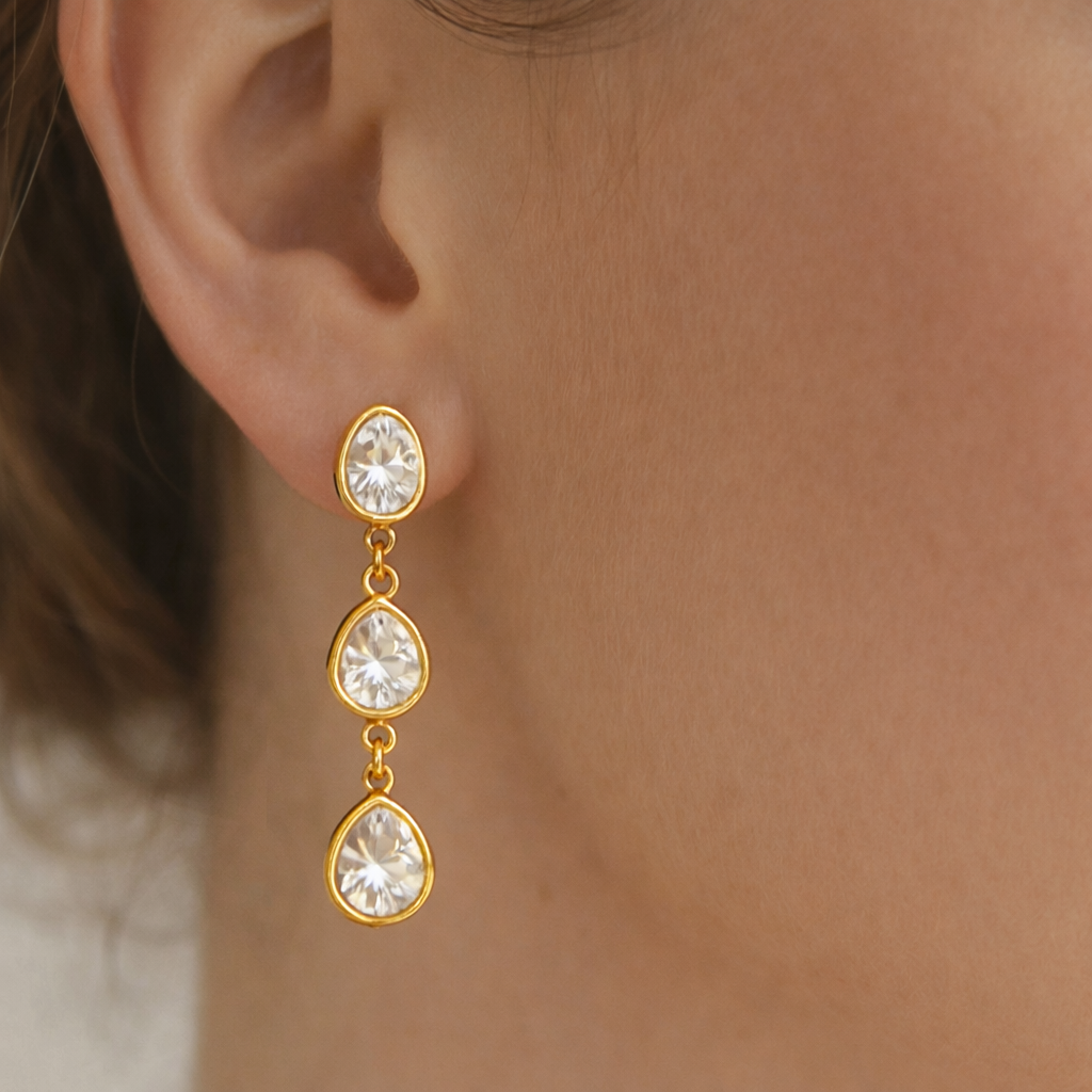 Nova Triple Teardrop Gold Plated Earrings