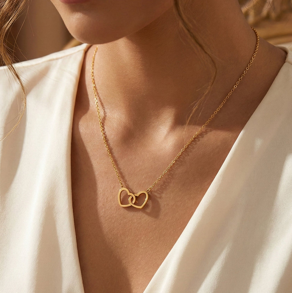 Connected Hearts Dainty Pendant Necklace