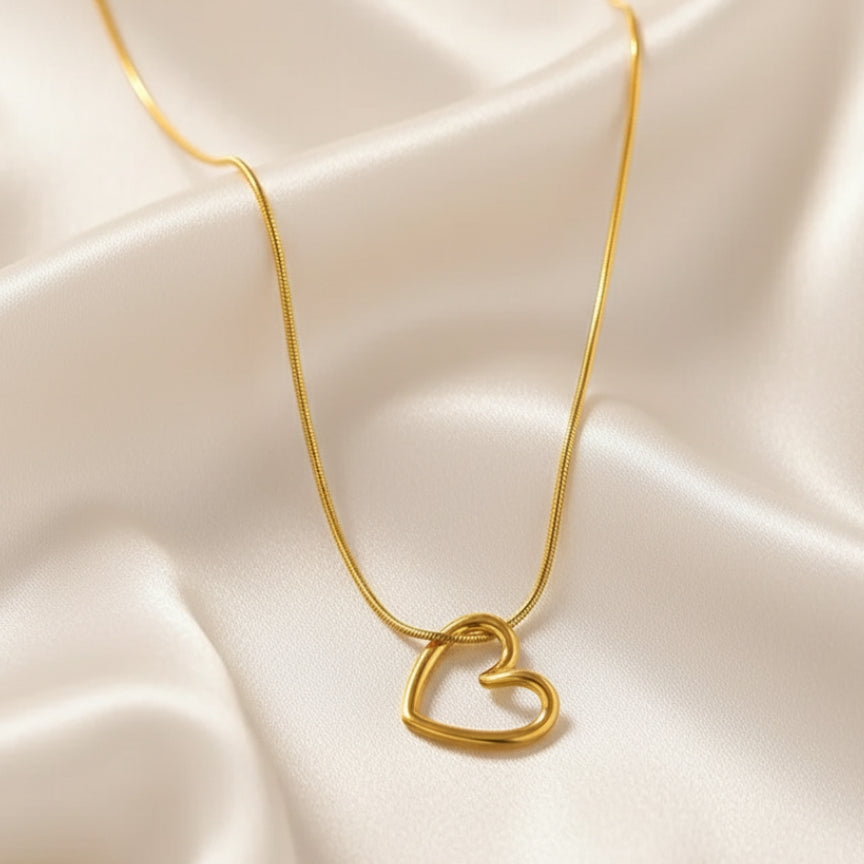 Gold Plated Hollow Heart Pendant Necklace