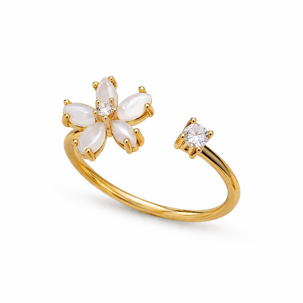 Minimal Floral 18K Gold Plated Adjustable Ring