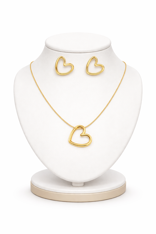 Gold plated Hollow hearts Necklace anf Earrings Set