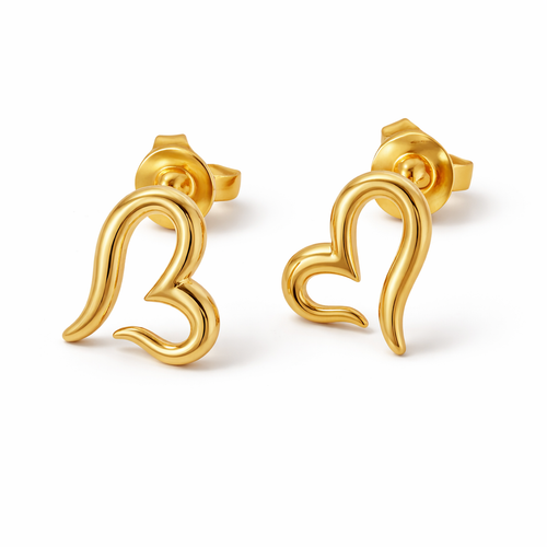 Gold Heart Stud Earrings